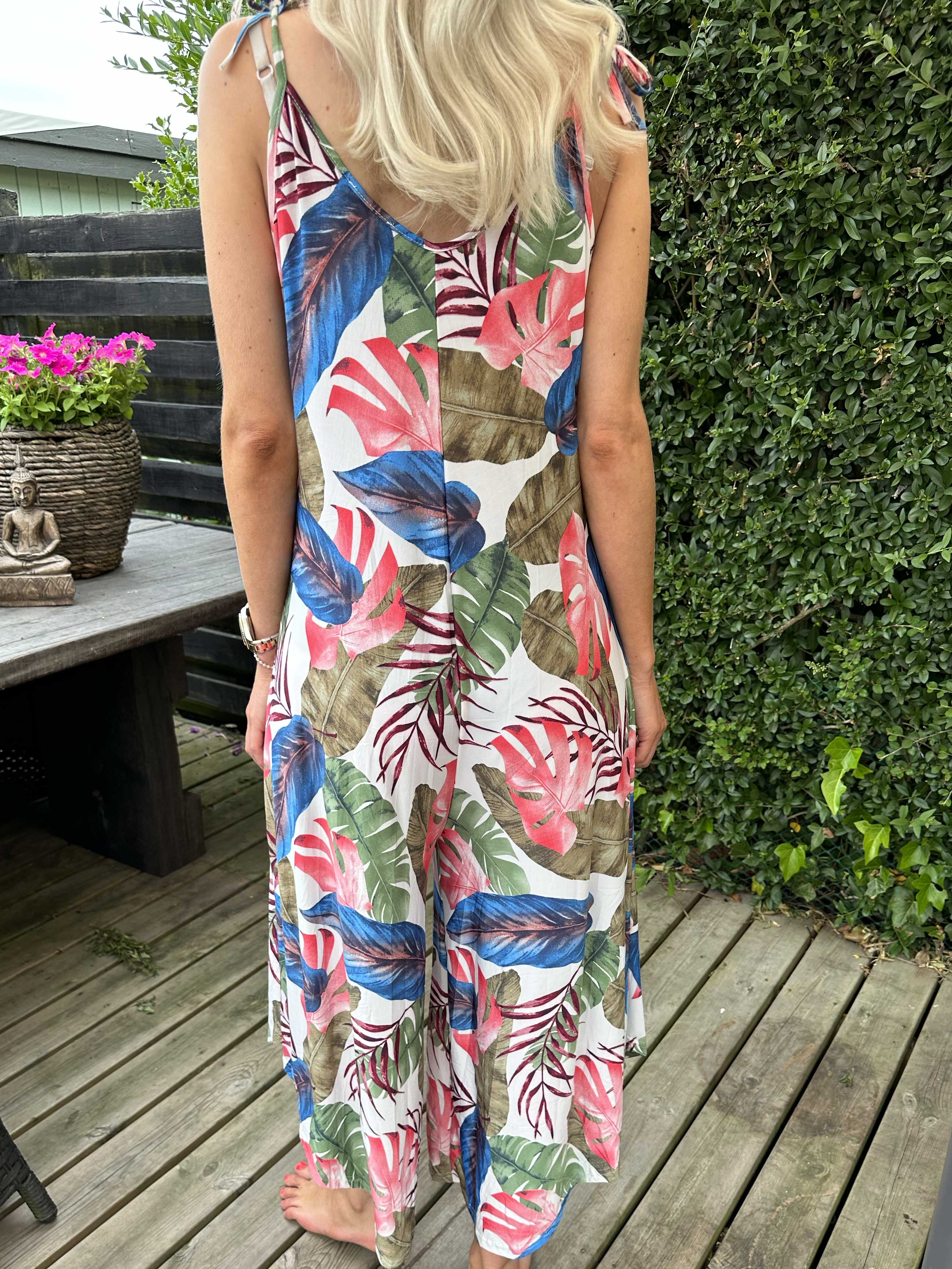 Safira Multi Leaf - Stretchy buksedragt med vide ben